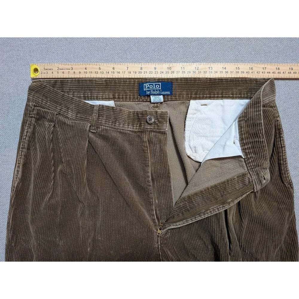 Polo Ralph Lauren Cords Mens Pants Brown 36x32 VTG Corduroy Classic Pleated